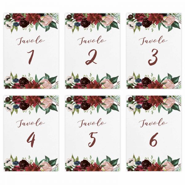 Set segnatavolo Brooke numeri da 1 a 6