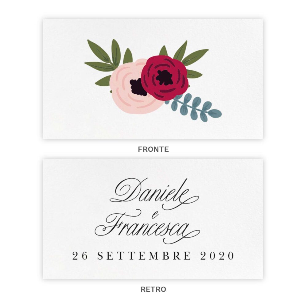 Biglietto bomboniera Sarah - Fronte e Retro